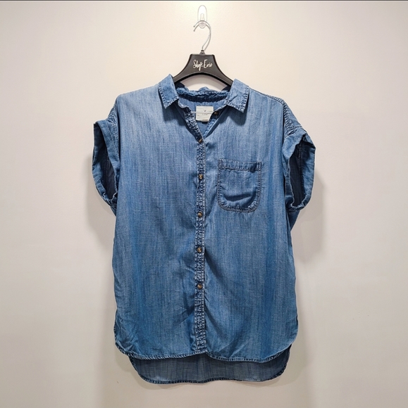 American Eagle Outfitters Tops - American Eagle chambray short sleeve boxy top